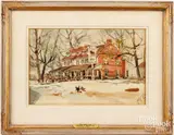 of the historic Red Lion Inn by Frank English, watercolor, sold Dec 2024