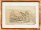 sketch House in which Mehl's meadow - torn down by Charles Jones Wister, 1833, pencil, sold Dec 2024