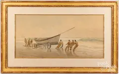 beach scene In a Quick Sand by Fred Cozzens, watercolor, sold Dec 2024