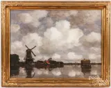 coastal scene with windmills by Gilbert von Canal, oil on canvas, sold Dec 2024