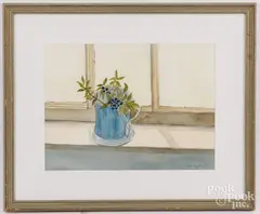 interior with pitcher of flowers by Ann Wyeth McCoy, watercolor, sold Dec 2024