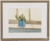 interior with pitcher of flowers by Ann Wyeth McCoy, watercolor, sold Dec 2024