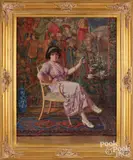 portrait of a woman in an opulent interior by Henry Eugene Fritz, oil on canvas, sold Nov 2024