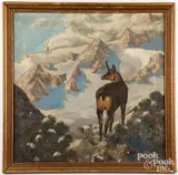 portrait of an antelope with snow covered mountain in background by Maximilian Strasky, Oil on canvas, sold Oct 2024