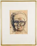 Surrealist Portrait by Leon Kelly, ink on paper, sold Oct 2024