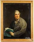 portrait of David Garrick holding a copy of Macbeth by Robert Edge Pine, oil on canvas, sold Oct 2024