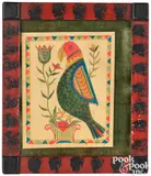 fraktur of a parrot by David Y. Ellinger, watercolor, sold Sep 2024