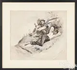 study for Peach Plucks by Howard Pyle, watercolor and gouache, sold Sep 2024