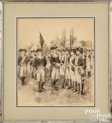illustration of George Washington greeting troops by Frederick Coffay Yohn, watercolor, sold Sep 2024