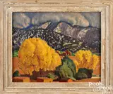 western landscape titled Autumn with Storm by Ernest L. Blumenschein, oil on canvas, sold Sep 2024