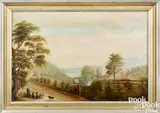 landscape with shepherd and flock on a river road by Louis Morgan, oil on canvas, sold Sep 2024