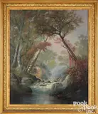 landscape of a wooded stream by Franklin Stanwood, oil on canvas, sold Sep 2024