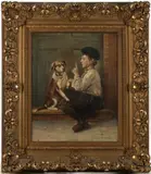 PORTRAIT OF A BOY AND DOG by A. Cederberg, oil on canvas, sold Apr 2026
