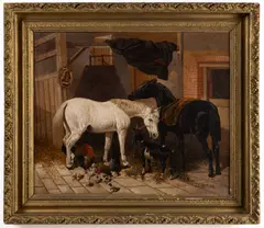 ATTRIBUTED / FOLLOWER OF, BARNYARD SCENE by John Frederick Herring, Jr., oil on canvas, sold Apr 2026