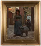 STREET SCENE GENRE PAINTING by Knud Sinding, oil on canvas, sold Apr 2026