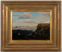 AT THE CANYON WESTERN PAINTING by Robert Hamblen, oil on board, sold Apr 2026