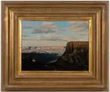 AT THE CANYON WESTERN PAINTING by Robert Hamblen, oil on board, sold Apr 2026