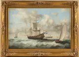 PAINTING OF FRENCH SHIPS by E. Ponthier, oil on canvas, sold Apr 2026