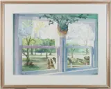 LANDSCAPE FROM A WINDOW PAINTING by Judy Crane, watercolor on paper, sold Apr 2026