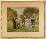 GARDEN GENRE SCENE PAINTING by Herbert Blande Sparks, watercolor on paper, sold Oct 2025