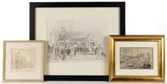 DRAWINGS, LOT OF THREE by Aaron Sopher, pen and ink on paper with a grisaille watercolor wash and graphite, sold Apr 2026