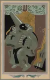 POLICHINELLE AU LIVRE / , PULCINELLA WITH A BOOK LITHOGRAPH by Gino Severini, lithograph on paper with applied gold leaf, sold Apr 2026