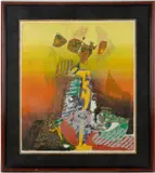 ABSTRACT WOODCUT ARTIST'S PROOF PRINT by Shanti Dave, woodcut on paper, sold Apr 2026