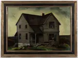 LANDSCAPE WITH ABANDONED FARMHOUSE by E. Oscar Thalinger, oil on board, sold Apr 2026