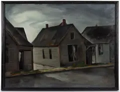 MILL TOWN SCENE by E. Oscar Thalinger, oil on Masonite panel, sold Apr 2026