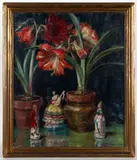 STILL-LIFE WITH AMARYLLIS AND PORCELAIN FIGURES by Alice Beach Winter, oil on canvas, sold Apr 2026