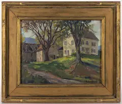 NEW HAMPSHIRE LANDSCAPE WITH FARMHOUSE by Jacob Greenleaf, oil on canvas board, sold Apr 2026