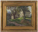 NEW HAMPSHIRE LANDSCAPE WITH FARMHOUSE by Jacob Greenleaf, oil on canvas board, sold Apr 2026
