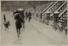 STOOPS IN SNOW by Martin Lewis, drypoint etching on paper, sold Apr 2026