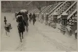 STOOPS IN SNOW by Martin Lewis, drypoint etching on paper, sold Apr 2026