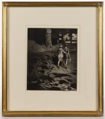 SUBURBAN EVENING by Martin Lewis, drypoint etching on paper, sold Apr 2026