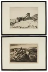 CUTTING FODDER ETCHING, an agrarian view with young woman and child resting in a field surrounded by goats, a man in the background with scythe by John Edward Costigan, pencil signed in lower margin, offered Apr 2026