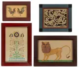 FRAKTUR-STYLE PAINTINGS AND SCHERENSCHNITTE, LOT OF FOUR by Garnett Bruce French, watercolor on paper and cut paper, sold Mar 2026