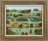SHENANDOAH VALLEY OF VIRGINIA FOLK ART LANDSCAPE by Page Huff Dillon, oil / acrylic on canvas, sold Mar 2026