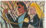 SNAKE CHARMERS OUTSIDER ART PAINTING by D. E. Alsbach, oil on canvas, sold Mar 2026