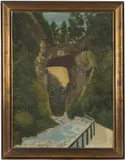 FOLK ART PAINTING OF NATURAL BRIDGE by Shenandoah Valley Of Virginia, oil on artist's board, sold Mar 2026