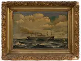 PAINTING OF A STEAMSHIP by O. Plock, oil on canvas, sold Mar 2026