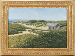 COASTAL LANDSCAPE PAINTING by Tom Mielko, oil on board, sold Mar 2026