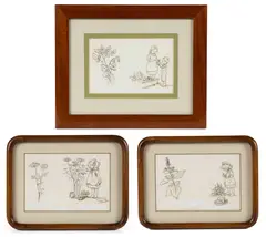 BOTANICAL / CHILDREN DRAWINGS, LOT OF THREE by Tasha Tudor, graphite and watercolor on paper, sold Mar 2026