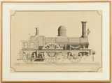 STEAM LOCOMOTIVE DRAWING by Arthur Sandys Perfect, ink and wash/watercolor on paper, sold Mar 2026