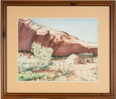 NATIVE AMERICAN WOMEN WEAVING WATERCOLOR PAINTING by Redwing Nez, watercolor on paper, sold Mar 2026