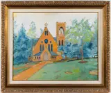 PAINTING OF UNIVERSITY CHAPEL AT THE UNIVERSITY OF VIRGINIA by Christian Peri, oil on canvas, sold Nov 2025