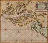 NAUTICAL CHART / MAP OF THE CHESAPEAKE BAY REGION by Johannes Van Keulen, hand-colored engraving on laid paper, sold Nov 2025