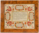 FOLK ART FRAKTUR BIRTH AND BAPTISMAL RECORD by Martin Brechall, watercolor and ink on paper, sold Nov 2025