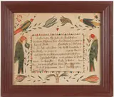 FOLK ART FRAKTUR BIRTH AND BAPTISMAL RECORD by Andreas Victor Kessler, watercolor and ink on paper, sold Nov 2025