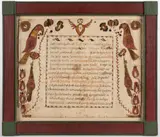 DAUPHIN CO., FOLK ART FRAKTUR BIRTH AND BAPTISMAL RECORD by Christian Mertel, watercolor and ink on paper, sold Nov 2025